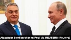 Прем’єр Угорщини Віктор Орбан (ліворуч) і очільник Росії Володимир Путін