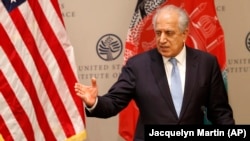 U.S. Special Representative for Afghanistan Reconciliation Zalmay Khalilzad speaks on the prospects for peace at the U.S. Institute of Peace in Washington on February 8.