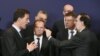 De la dreapta la stânga, premierul olandez Mark Rutte, președintele Consiliului European Donald Task, președintele român Klaus Iohannis, premierul spaniol Mariano Rajoy, Bruxelles, 2016