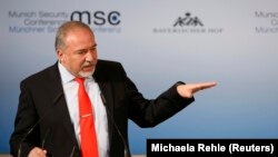 Germany - Israel's Defense Minister Avigdor Lieberman speaks at the 53rd Munich Security Conference in Munich, Germany, February 19, 2017.
