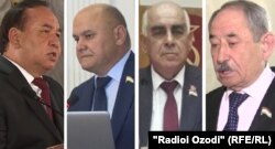 Кандидаты в президенты Таджикистана (слева направо): Рустам Рахматзода, Рустам Латифзода, Миродж Абдуллоев и Абдухалим Гаффоров.