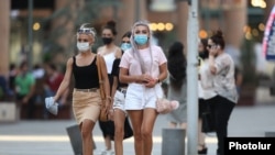 Residents wearing face masks in downtown Yerevan
