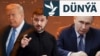 ABŞ-nyň prezidenti Donald Tramp (çepde), Ukrainanyň prezidenti Wolodymyr Zelenski (ortada) we Russiýanyň prezidenti Wladimir Putin (sagda)