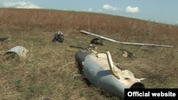 Nagorno-Karabakh - Wreckage of what Karabakh Armenian forces say was an Azerbaijani drone shot down on September 12, 14Sep2011