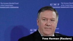 Secretarul de stat american Mike Pompeo își pronunță discursul la German Marshall Fund of the United States pe tema "Reformării reglementărilor de bază ale ordinii internaționale”, 4 decembrie 2018